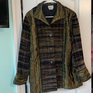 Barbara Perry brown & dark green jacket women’s size small vintage button down